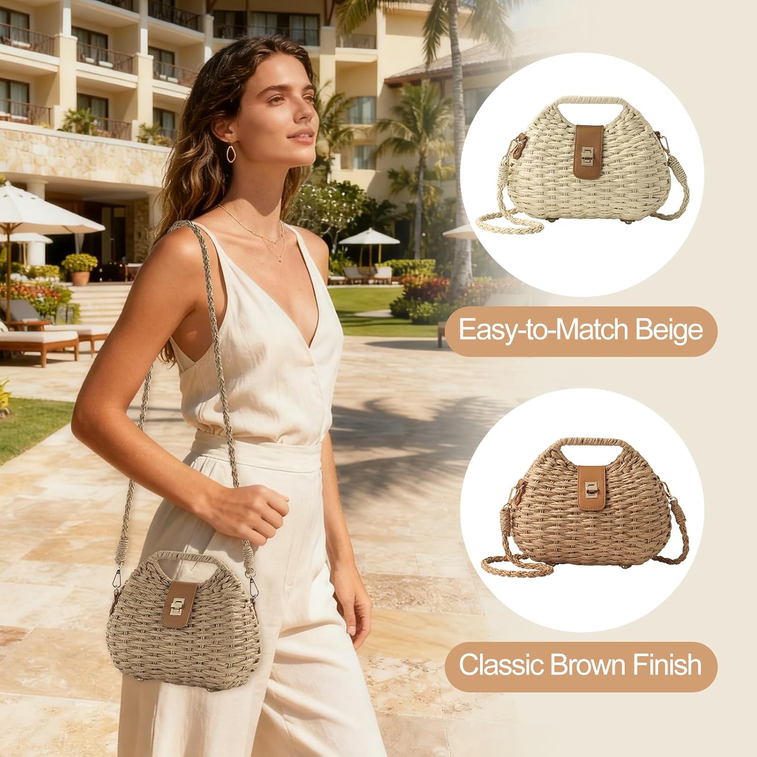 Straw Crossbody Bag for Women, Summer Beach Boho Handwoven Purse with Adjustable Strap, Lightweight Shoulder Bag | Handwoven Straw, Adjustable Strap, Crossbody Style, Lightweight Bag, Summer Boho