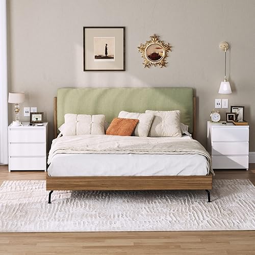 Miniatura 8 de FOTOSOK Juego de 2 mesitas de noche negras con 3 cajones, mesita de noche negra para dormitorio con asa recortada, mesa auxiliar de sofá con 3