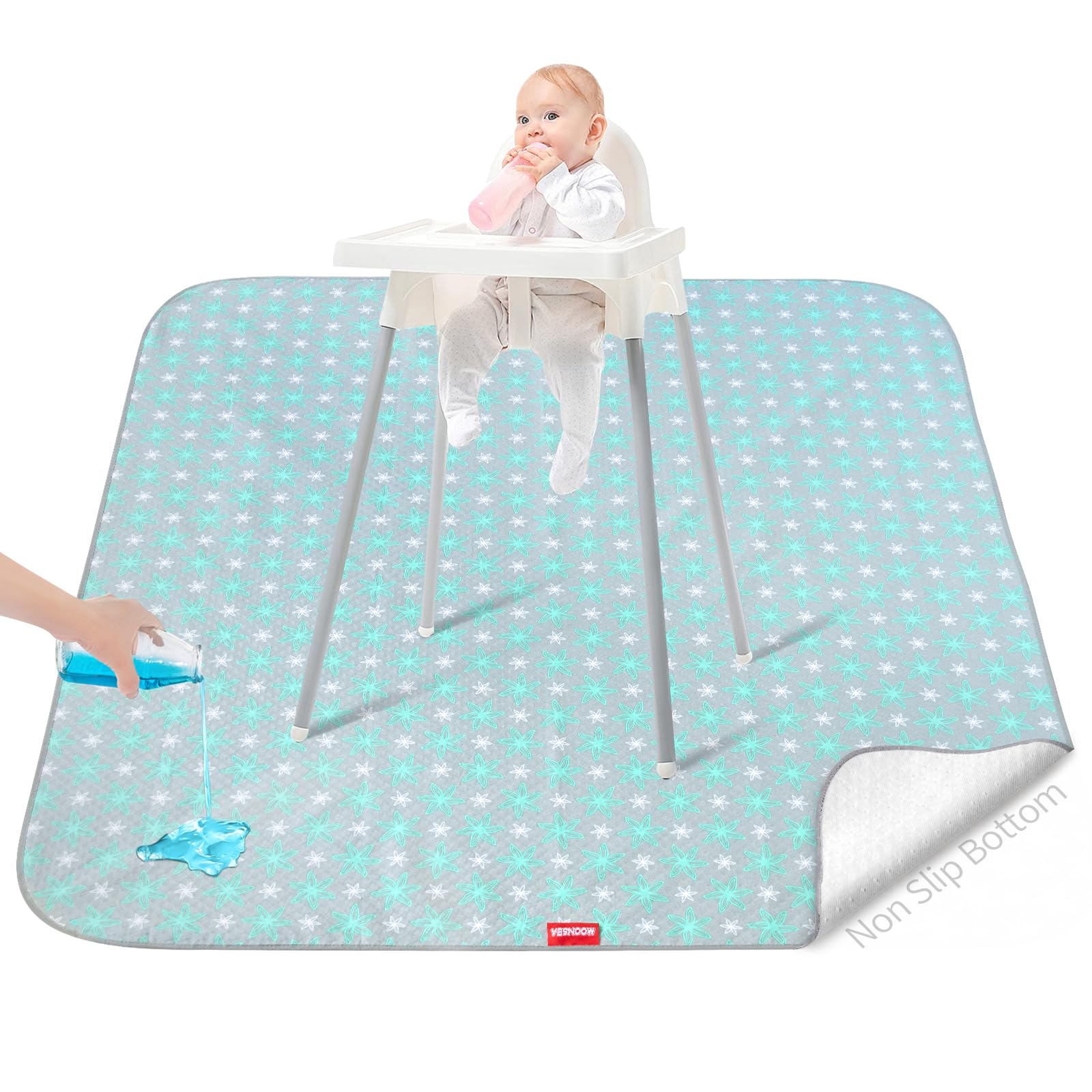 Splat Mat for Under High Chair Mat, 42x46 Inch, Mealtime Baby Splat Mat for Art/Crafts/Playtime, Waterproof Splash Mat, Machine Washable Portable Picnic Floor Mat Baby Feeding Table Cloth