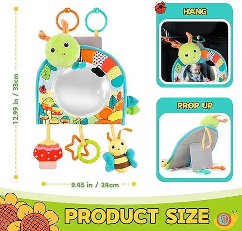 Miniatura 6 de Koty Juguete para asiento de automóvil para bebés, centro de actividades para patear y jugar con espejo, mordedor y papel arrugado, divertido