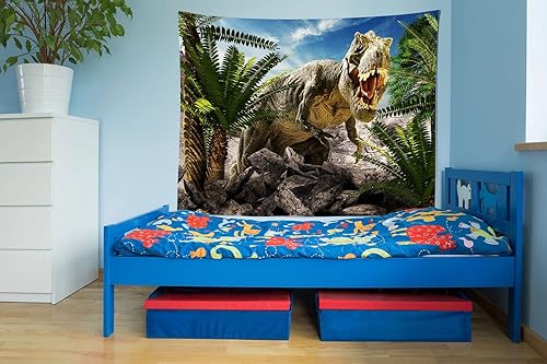 Miniatura 3 de Tapiz de dinosaurio 3D, tiranosaurio Rex, tapiz de pared de animales antiguos salvajes, 80 pulgadas de ancho x 60 pulgadas de alto, tapices de