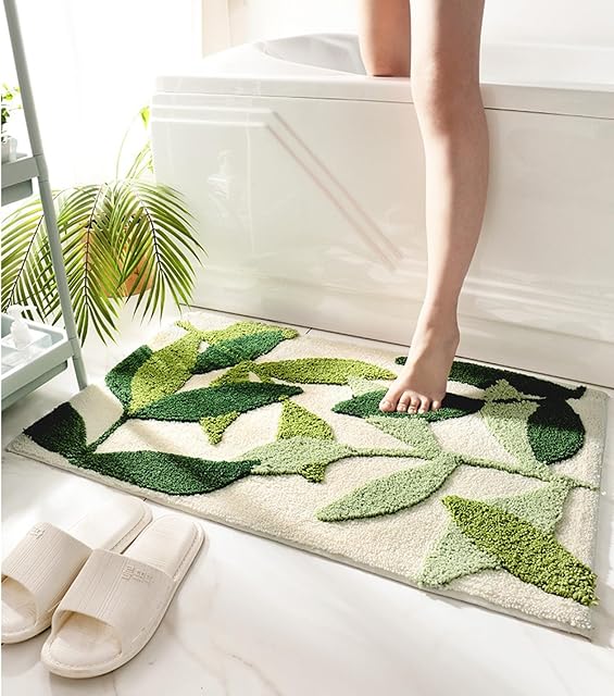 Feuilles de tapis de bain Zone verte Rug Non-dérapant Soft Absorbent Rugs de salle de bains Machine lavable Rug plancher tapis porte Mat pour la douche de tub 19.5 X 31.5 Pouces