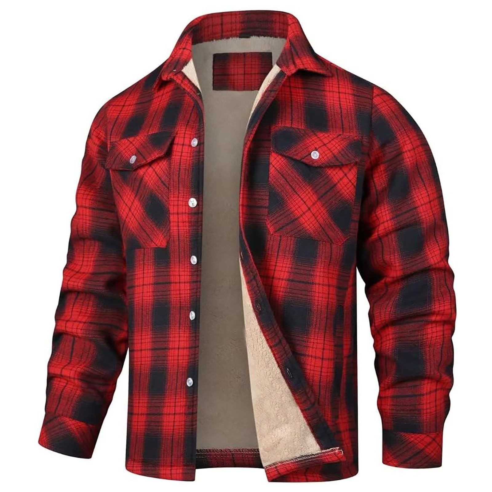 Chemise de bûcheron thermique pour homme - Coupe droite - Veste en flanelle à carreaux - Chemise à carreaux - Doublure polaire - Veste d'hiver rembourrée - Doublure intérieure
