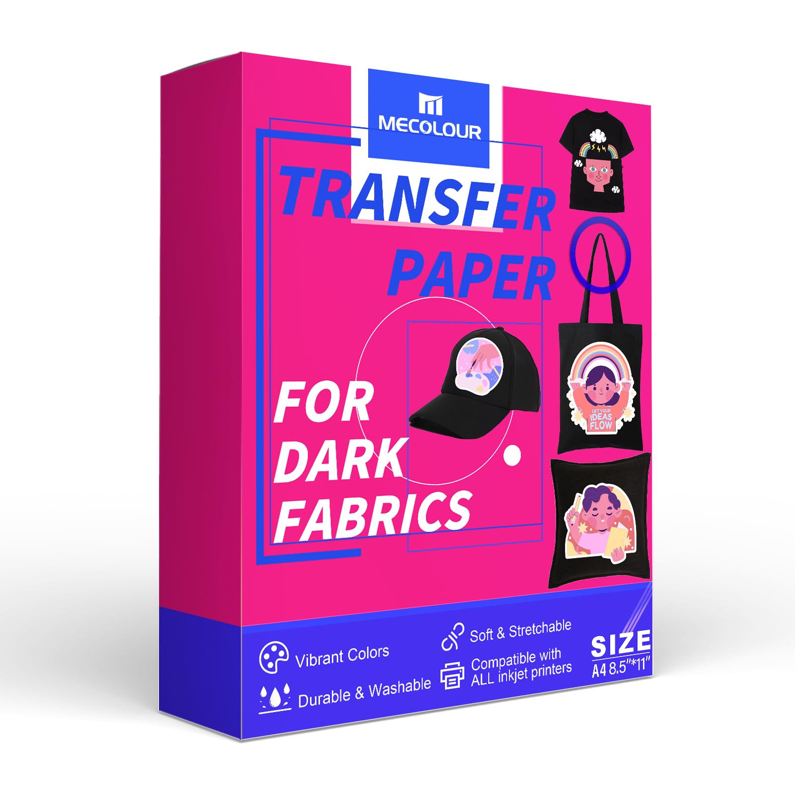 MECOLOURHeat Transfer Paper for T Shirts,25 Sheets Iron on Transfer Paper for Inkjet Printer Printable Heat Transfer Vinyl for Dark Fabric