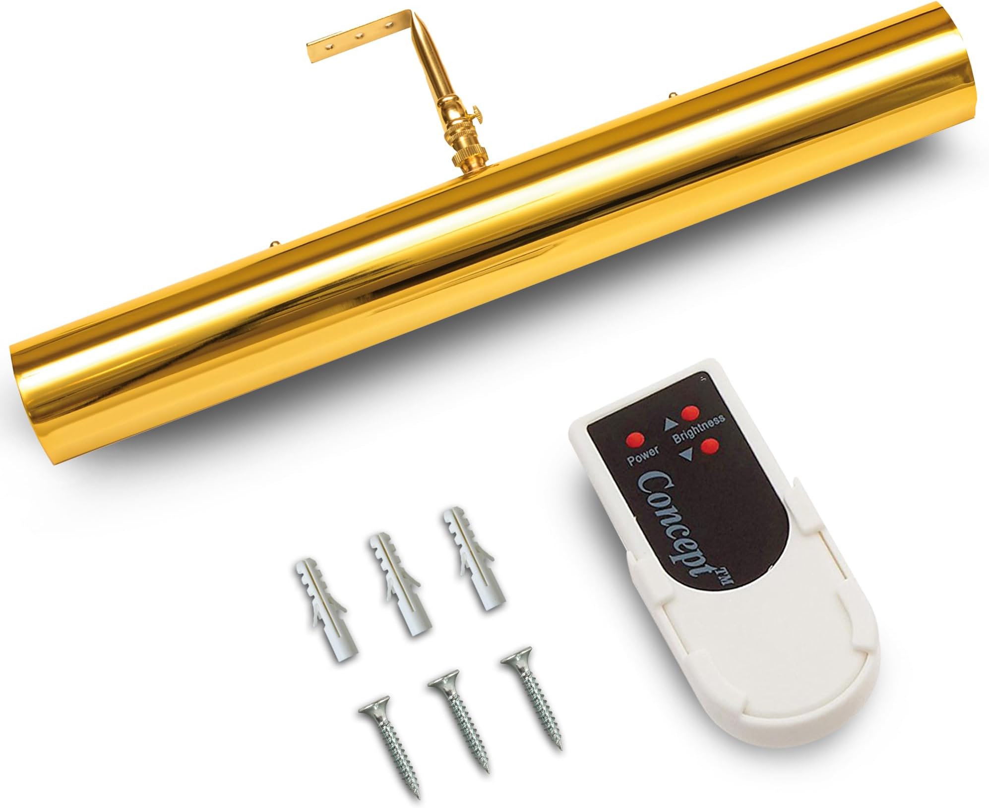 Concepdesigns Picture Light, Battery Operated Picture Light, Dimmable Wireless Picture Lights for wall, Art Light, Library Light Battery Operated with Remote Control - 18 inches, Polished Brass