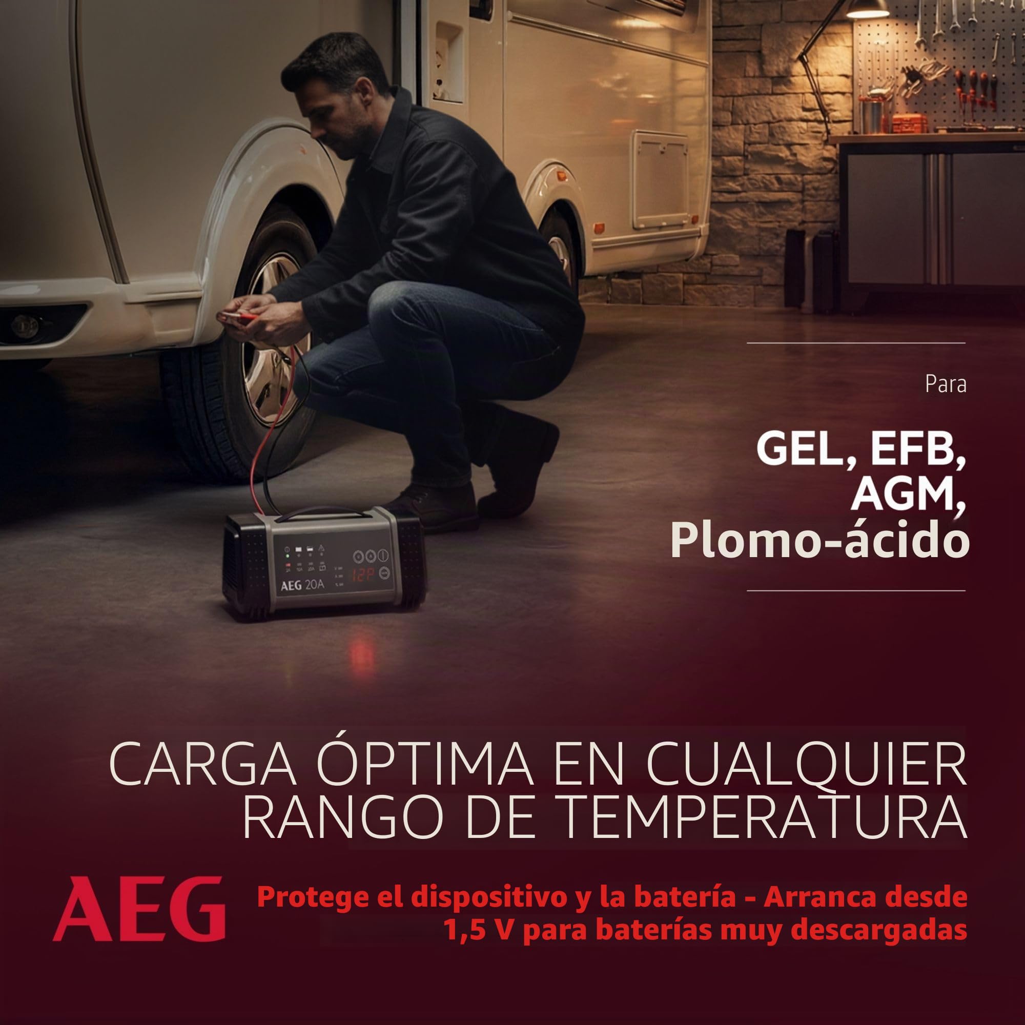 AEG 97025 - Cargador de batería para microprocesador LT, para 12/24 V, 9 Niveles, Power Supply, compensación automática de Temperatura, Blanco / Rojo, 20 Ampere