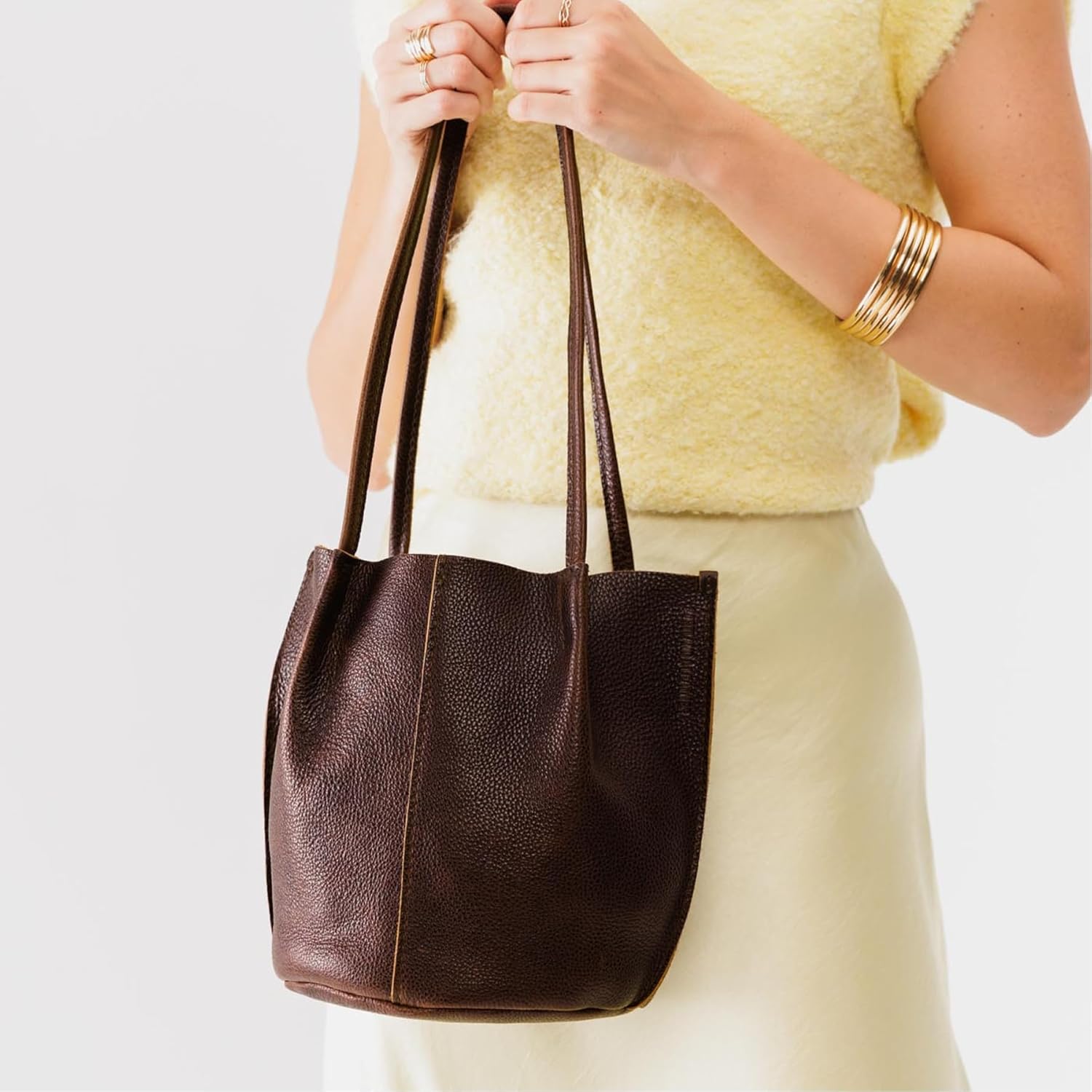 Portland Leather Goods Devan Bucket Tote – Handmade with Full-Grain Hides – Dual Shoulder Straps & Interior Pockets