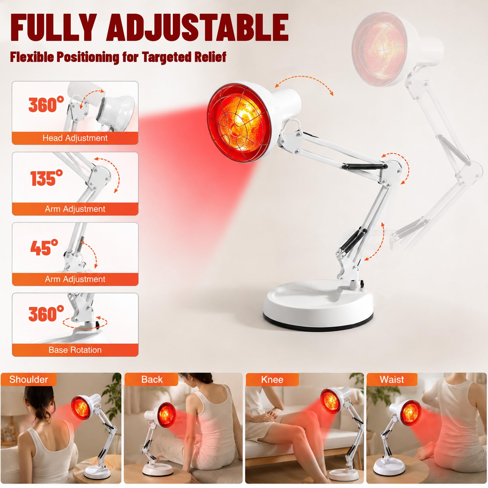 Infrarotlampe, Rotlichtlampe, 150W Infrarotlichtlampe Wärmelampe, Infrarot Hitze Lampe, 10 Stufen Temperatur Einstellbar mit Timer, Tragbarer Heimgebrauch mit Infrarotlicht, fur Schmerzlinderung