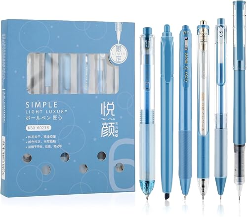 TIESOME Juego de 6 bonitos bolígrafos de gel de punta fina de 0.020 in, bolígrafos kawaii de tinta negra, 5 bolígrafos de gel retráctiles con 1