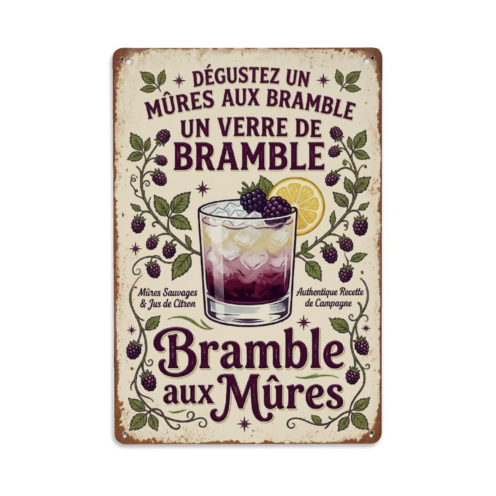 Bramble Gourmet Cocktail Metal Tin Sign Plaque Wall Decor for Cafe, Club Bar, Office, Home Garden Metal Poster 8x12Inch