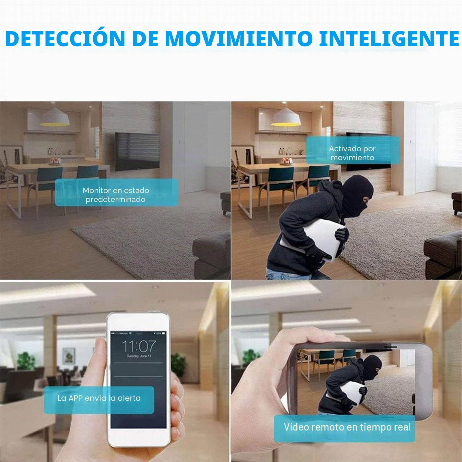 Lazmin112 Reloj con Cámara WiFi, Grabación de Vídeo 4K con Enfoque Automático y Detección de Movimiento, Lente Gran Angular de 130 Grados, Visión Nocturna de hasta 8 M, Batería Integrada