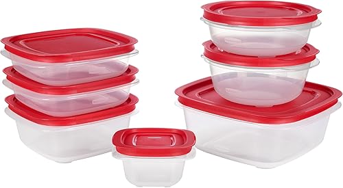 Rubbermaid EasyStore - Contenedores cuadrados y redondos, juego de 14 piezas, contenedores de almacenamiento de alimentos, recipientes de