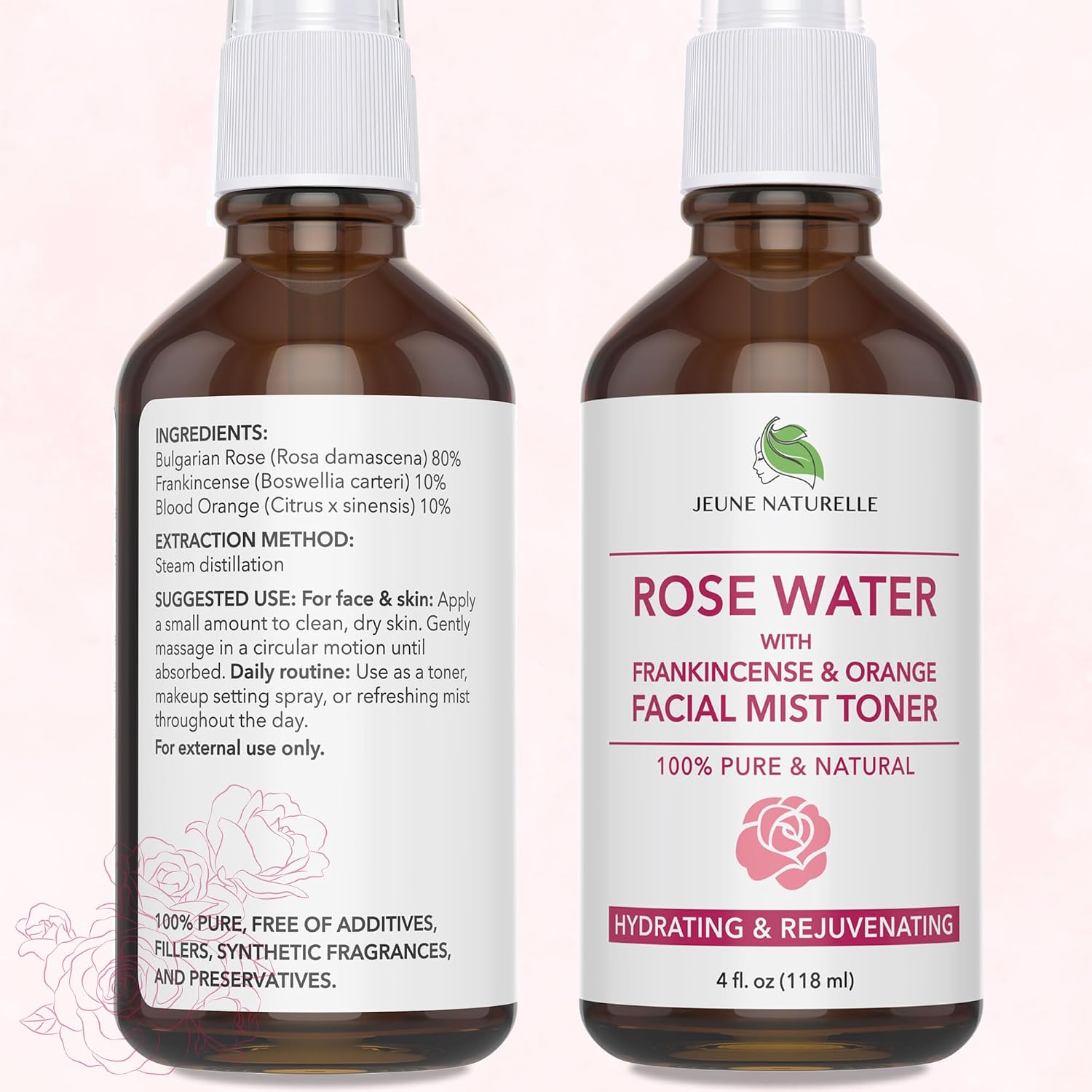 Rose Water Spray for Face with Frankincense & Orange Rosewater,Alcohol Free