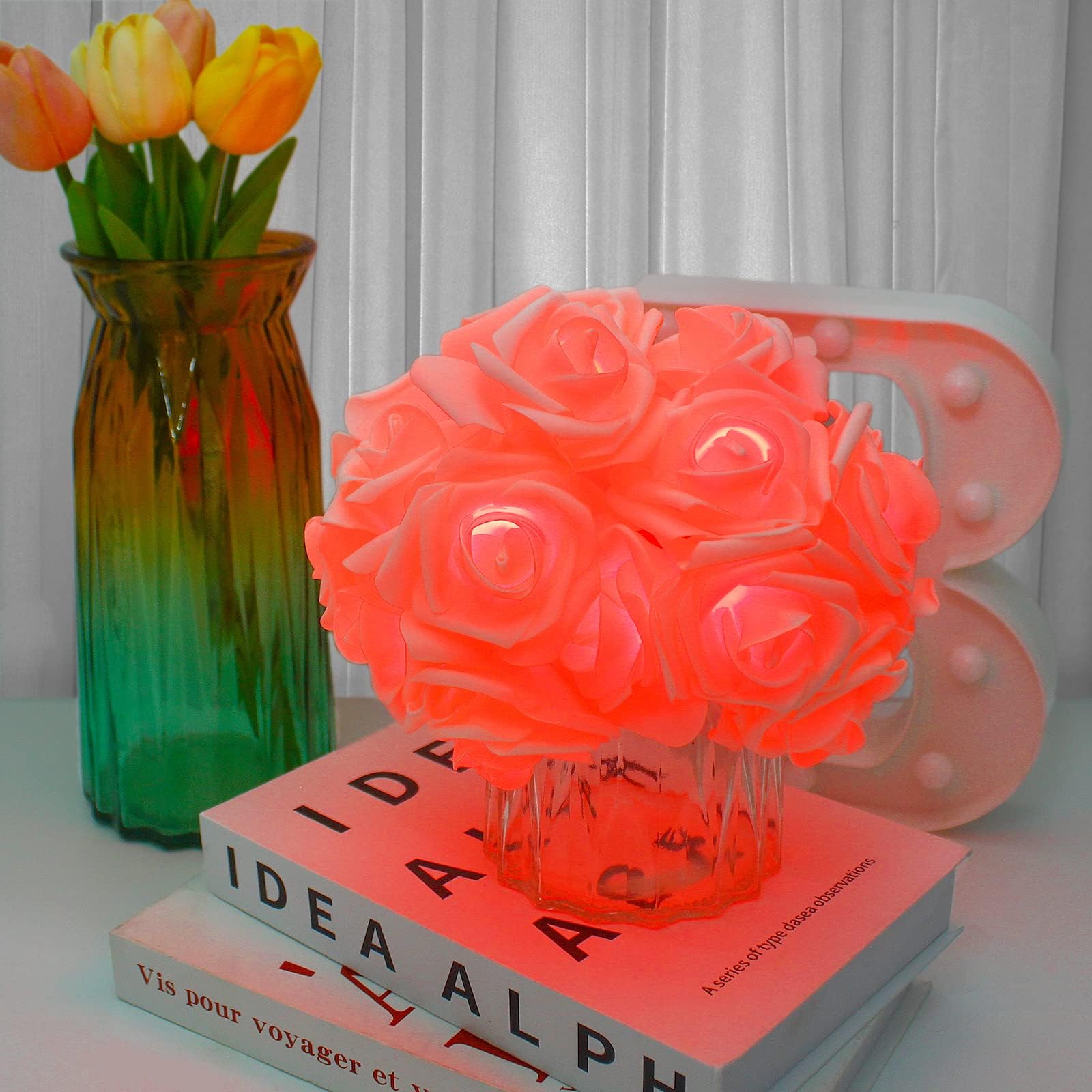 LENDIS LED Rose Flower String Lights, 9.8ft Flower Fairy String Lights 20pcs LED Garland Lights Romantic Mother's Day Decoration Holiday Party Wedding, Valentine's Day, Birthday, Christmas (Red)