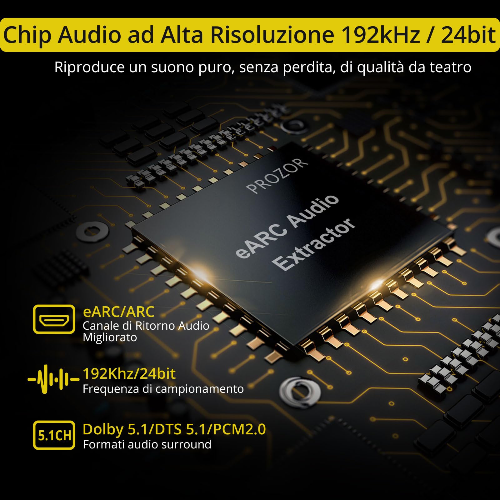 PROZOR Cavo Adattatore Audio eARC/ARC a Ottico TOSLINK (1.5m) Supporta 192KHz/24bit, Dolby Digital 5.1, DTS, Plug & Play Convertitore HDMI ARC a Ottico per TV, Soundbar e Impianti Home Theater