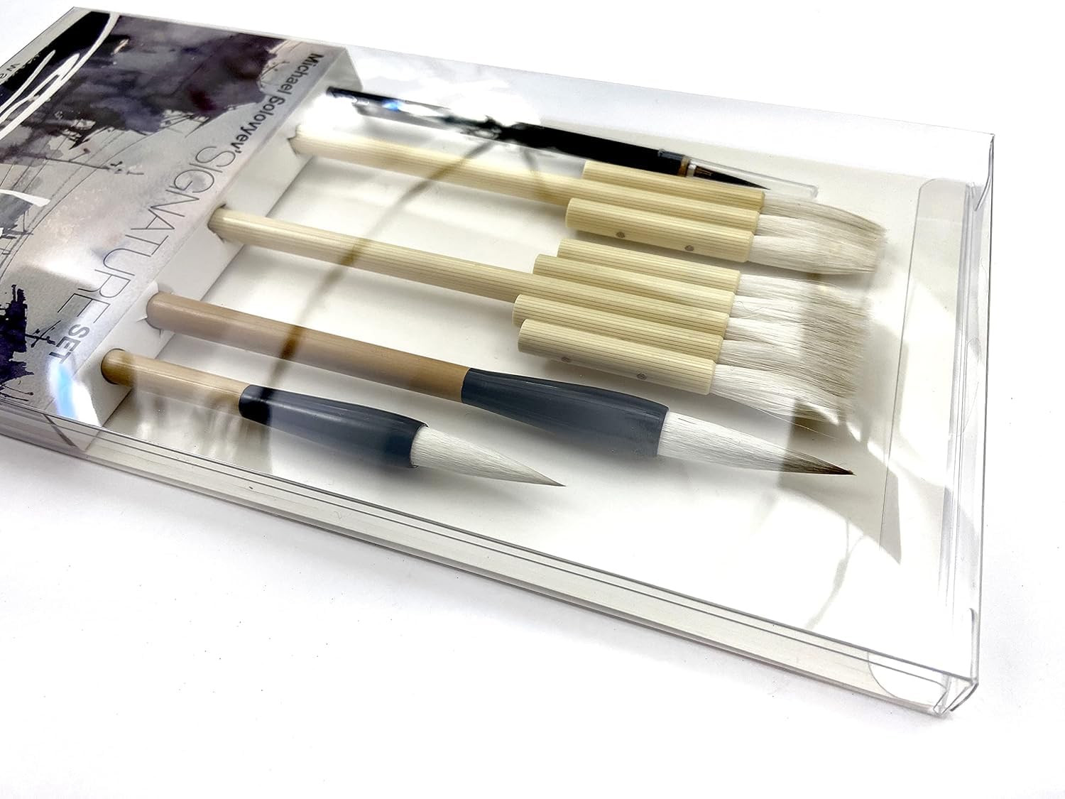 Michael Solovyev Signature - Juego de pinceles de acuarela hechos a mano, para cabello natural, plano, caligrafía y delineador, asas de madera, juego individual (5 piezas)