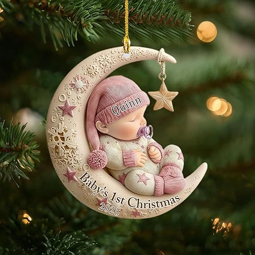 Miniatura 4 de DILYPOD Adorno personalizado para la primera Navidad del bebé 2025-1er adorno de Navidad con texto fotográfico, adornos de Navidad personalizados