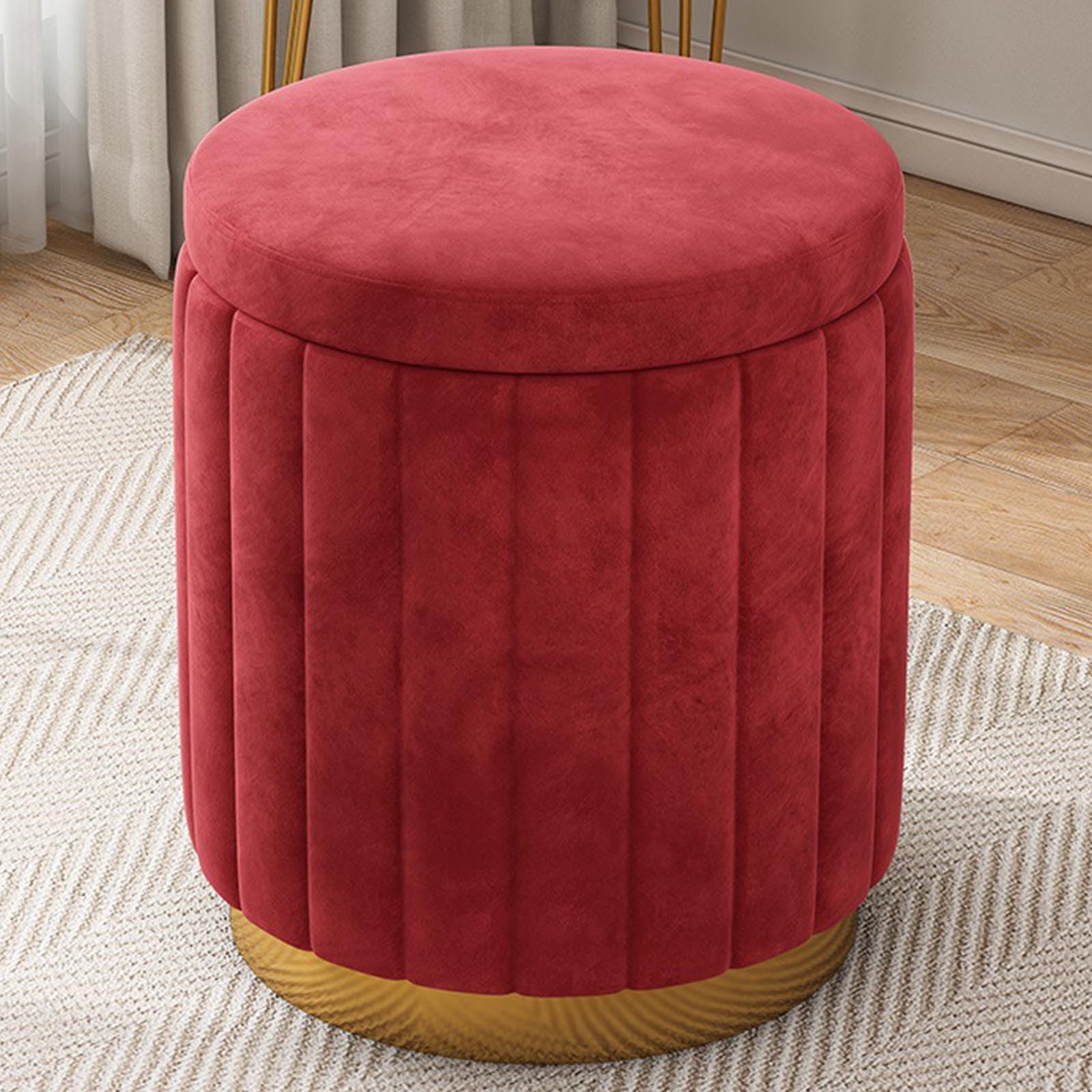 Pouf de rangement rond en velours avec couvercle amovible tabouret champignon de salon