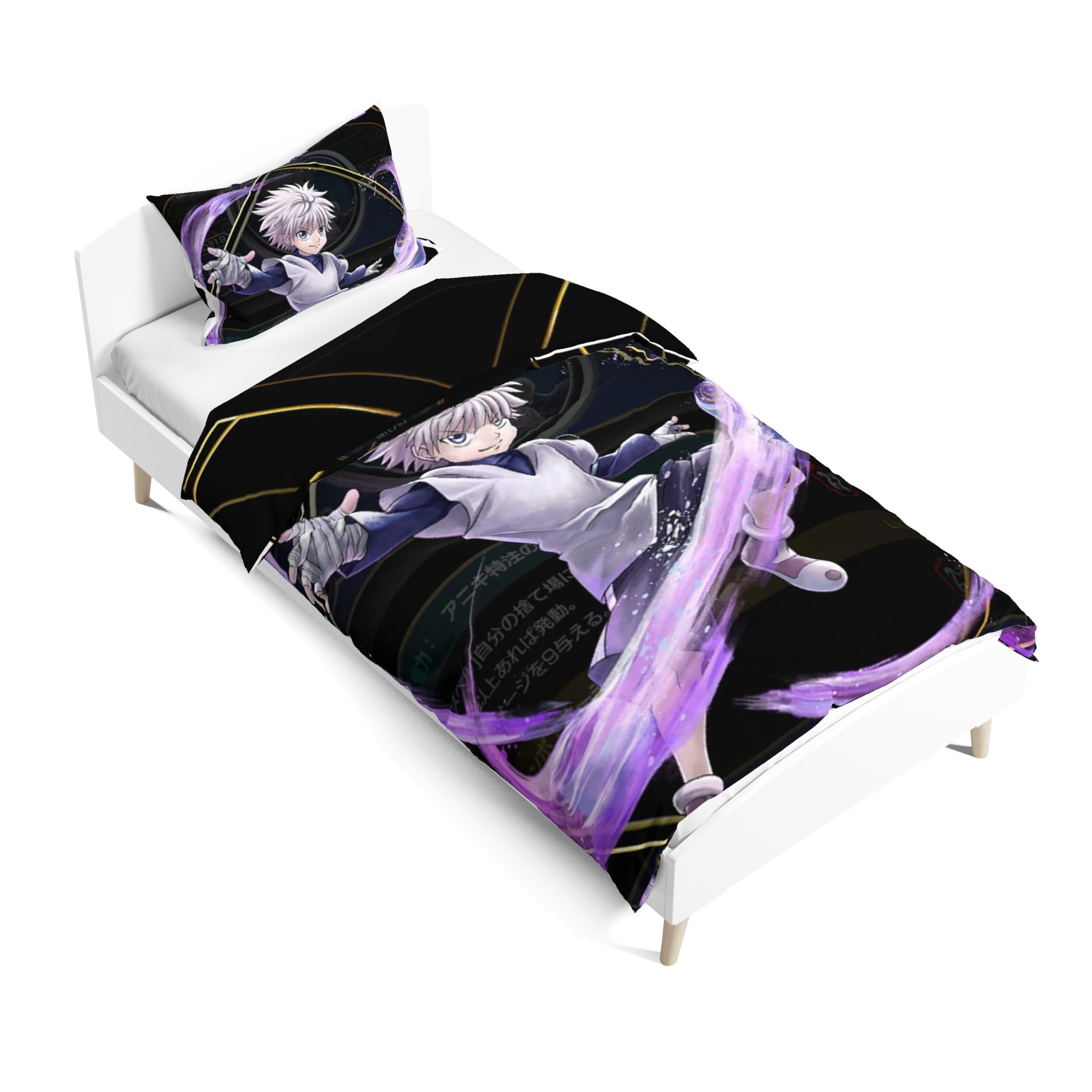 Zhongkaihua Anime Bettwäsche-Sets Gon Freecss, Killua Zaoldyeck Thema, dekoratives Bettwäsche-Set und Kissenbezüge, Einzelbett, Baumwollbezug-Set für Schlafzimmer, Schlafsaal, 135 x 200 cm