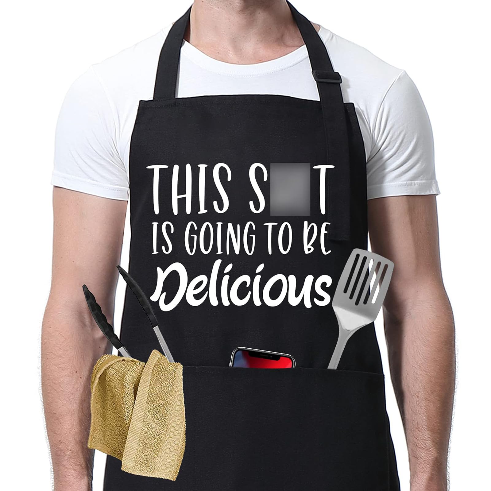 Miracu Funny Cooking Aprons for Women, Funny Baking Aprons for Men Dad - Mens Cooking Gifts for Bakers Husband Boyfriend - Christmas Fathers Day Birthday Kitchen Gifts for Men, BBQ Grilling Presents
