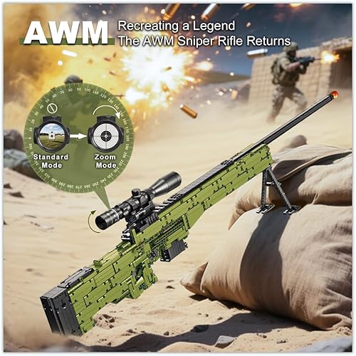 Miniatura 4 de 11 AWM Building Bricks Gun Collection Toy  1628 PCS Modelo Pistola Bloque de Construcción Juego de Francotirador Disparable  Arma de Simulación