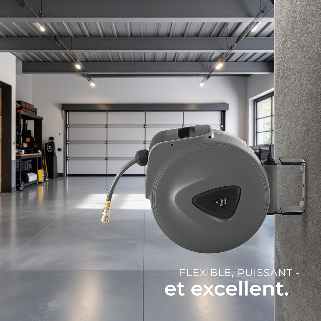 tectake® Enrouleur pneumatique avec tuyau air comprimé 20 m, raccord rapide 1/4, Support mural rotatif à 180° et amovible, 8-12 bars, Dévidoir automatique Enrouleur tuyau air comprimé Atelier Garage