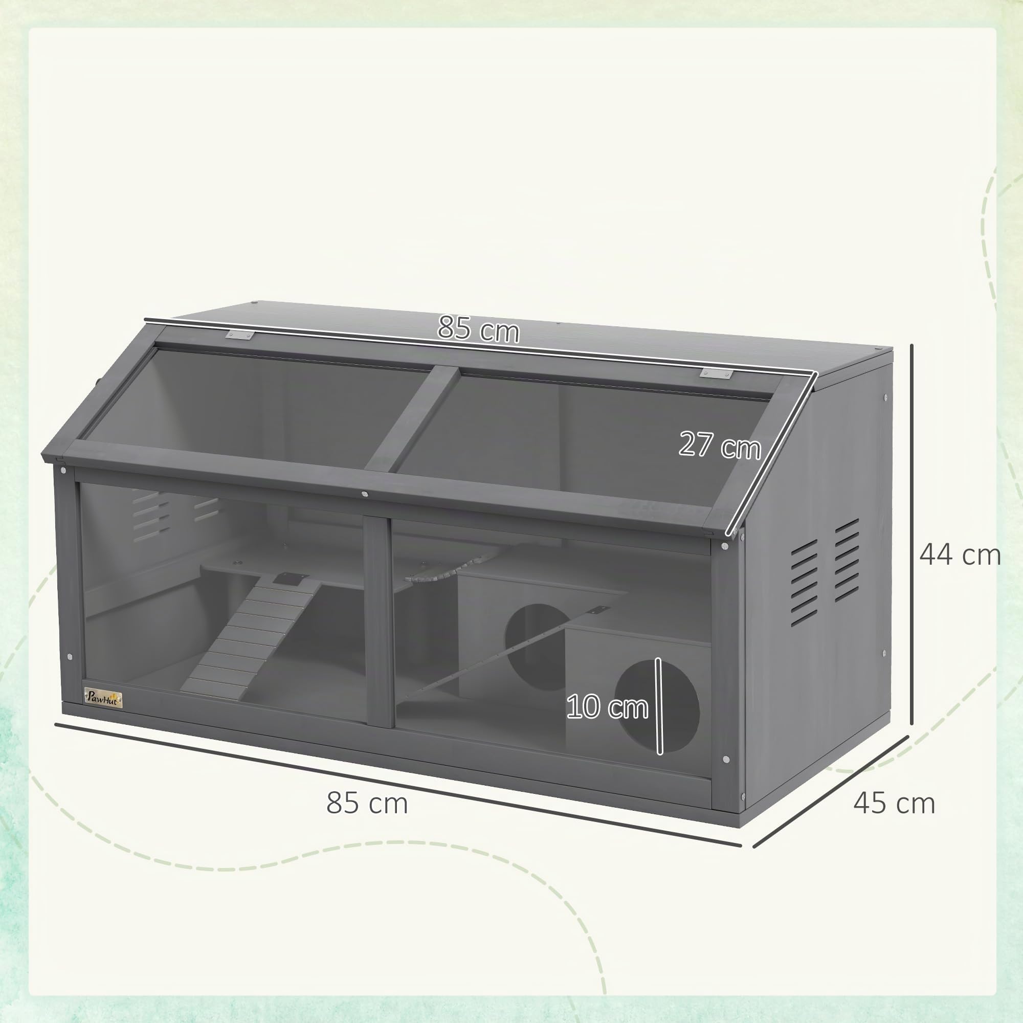PawHut jaula de madera para hámsters jaula para animales pequeños, con puente colgante, escaleras, caseta, 85 x 45 x 44 cm para roedores con puerta superior, para hámsters enanos, gris oscuro