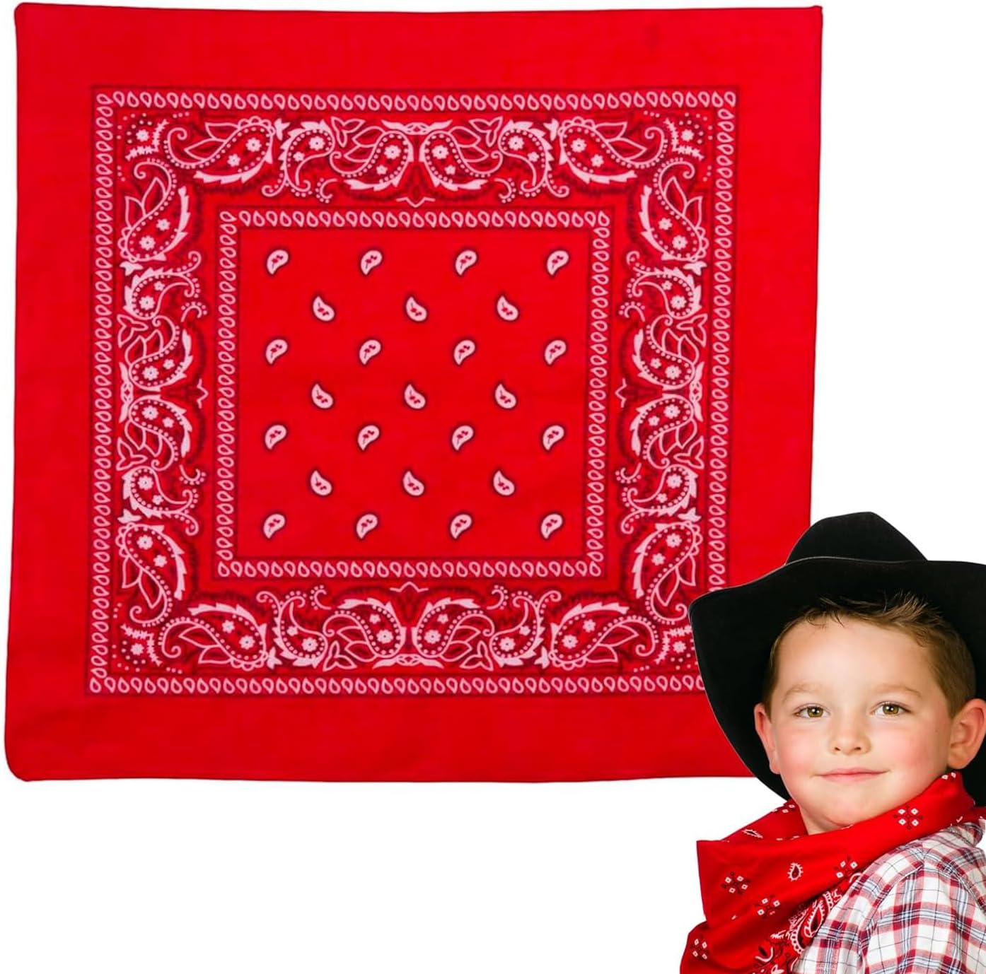 Red Western Bandanas, Bulk Classic Cowboy Theme Neck Scarf for Party Favors, Headband Paisley Cowboy Bandana Scarf Handkerchief for Women Men (22 x 22 Inches)