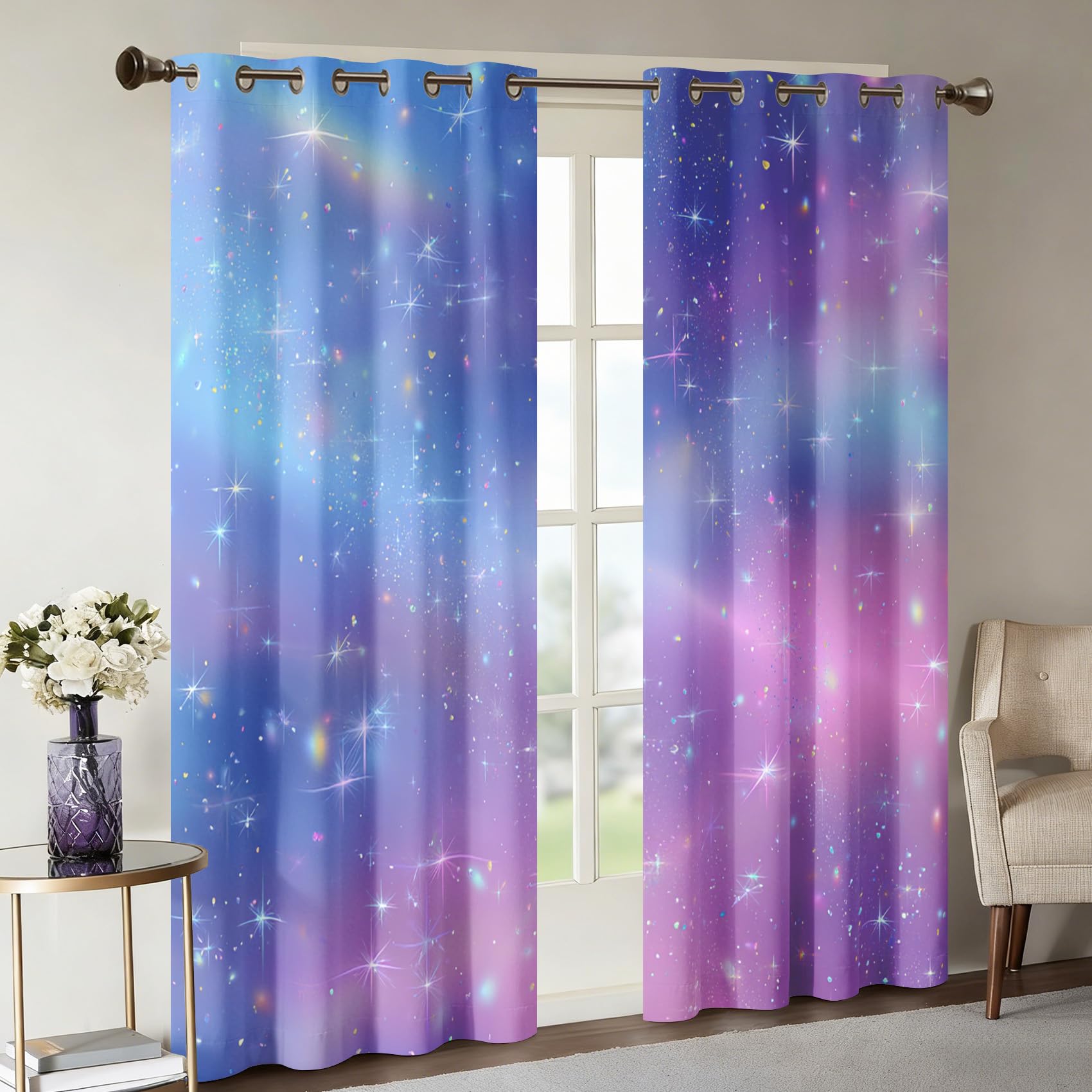 Generisch Blickdichte Vorhänge Galaxie Nebel Gardinen mit Ösen für Wohnzimmer Schlafzimmer, Sternennacht Mädchen Deko, Thermo Verdunklungsvorhänge 2er Set, H 175 x B 140 cm X&-167