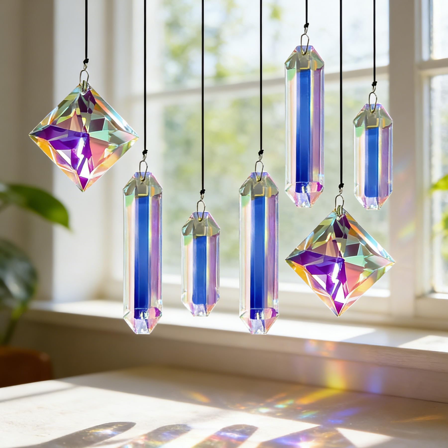 VEEKAY 7 Piezas Atrapasoles de Cristal,Colgante Suncatcher Ornamento, Sun Catcher para Ventanas y Jardines,para Casa, Jardín, Oficina