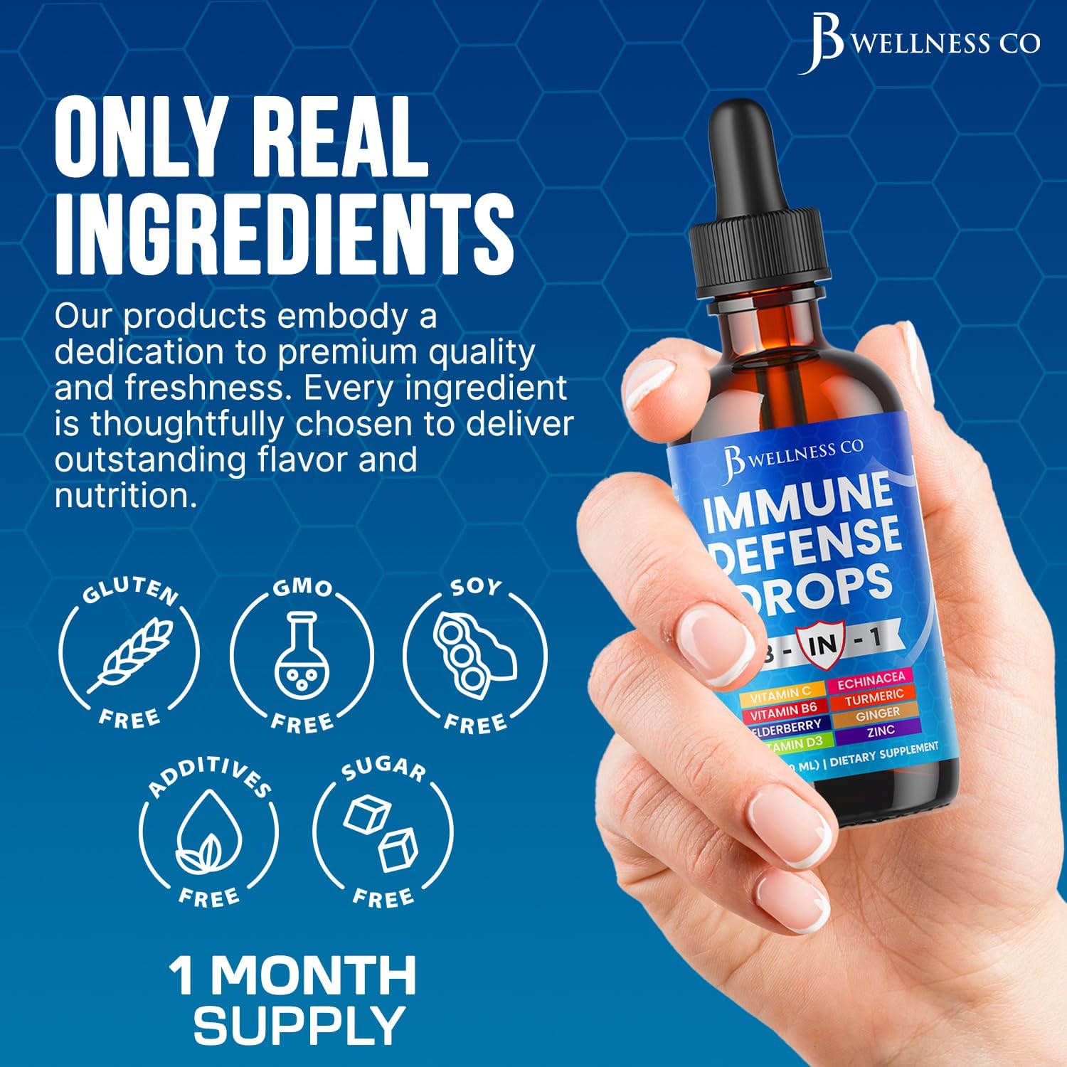 8-in-1 Immune Defense Liquid Drops – Elderberry, Echinacea, Turmeric Curcumin, Ginger, Vitamins C & D3, Zinc & B6 – Fast-Absorbing Immune Support & Antioxidant Support – Vegan, Non-GMO – 4 oz