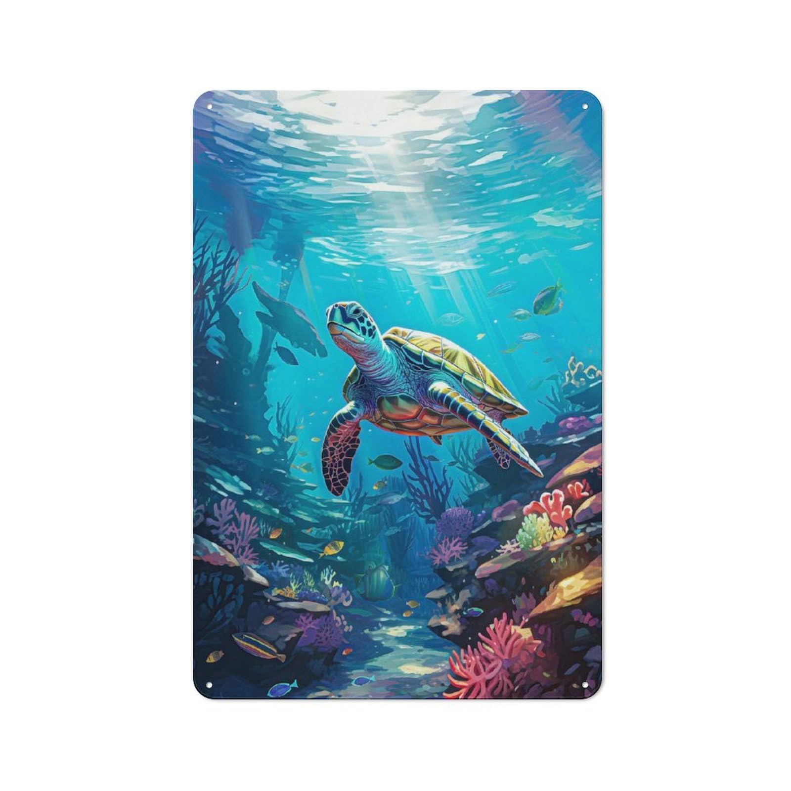 Junmoney Sea Turtle Animal Ocean Tin Wall Plaque 30X20cm With For Studio Or Craft Room, For Cooler-Season Styling In Studio And Craft Room