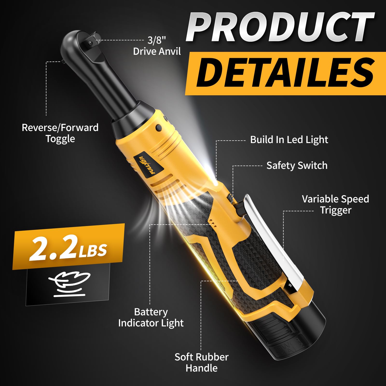 FULLYEA Cordless Ratchet Wrench - 45ft-lbs Torque -2