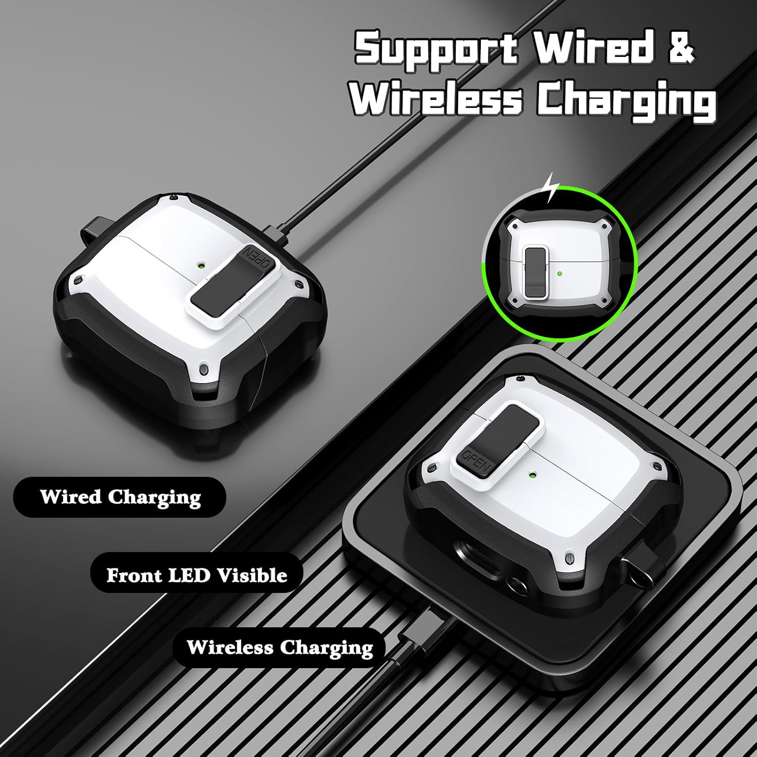 AIRSPO Compatible Samsung Galaxy Buds 3 Case & Pro Case with Cleaner Kit, Military Hard Case with Lock for Wireless Charging Cases, White - Image 5