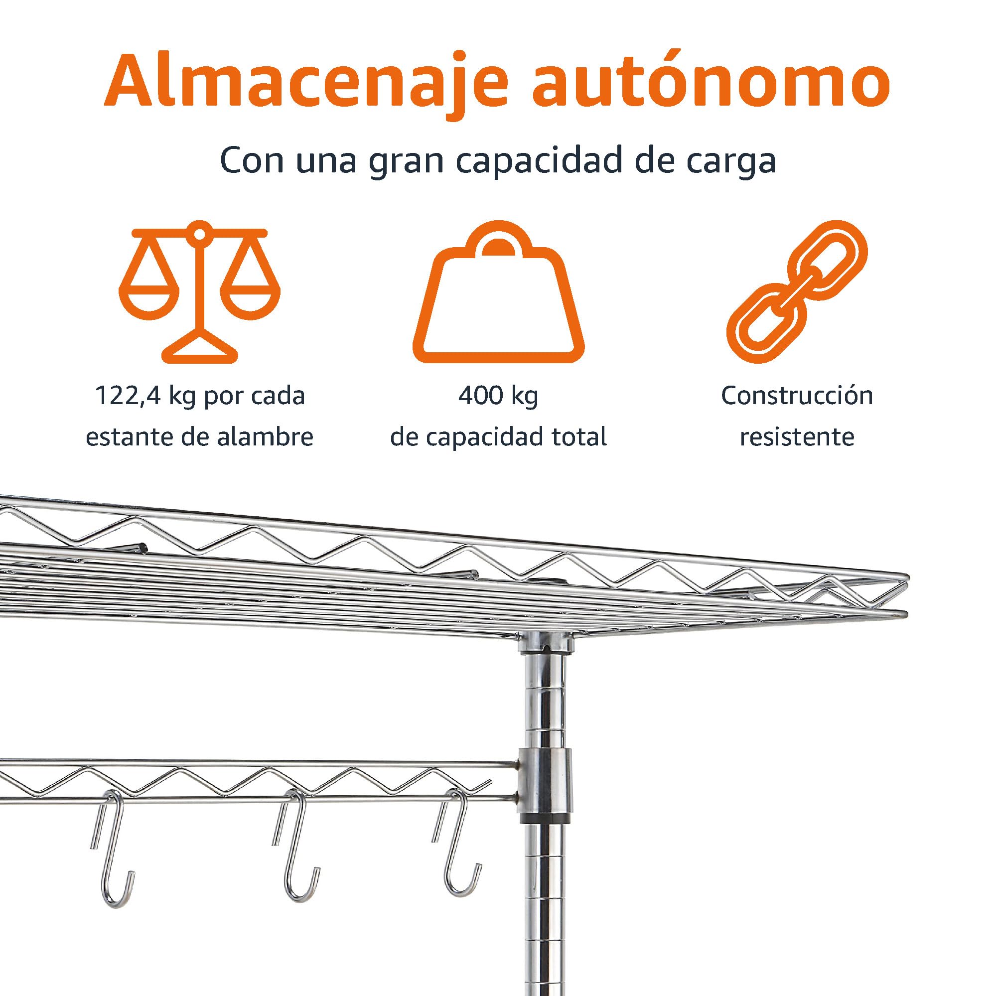 Amazon Basics 3 Estantería de cocina con tablas de madera, 45.7 D x 61 W x 151 H cm, Cromo, Beis
