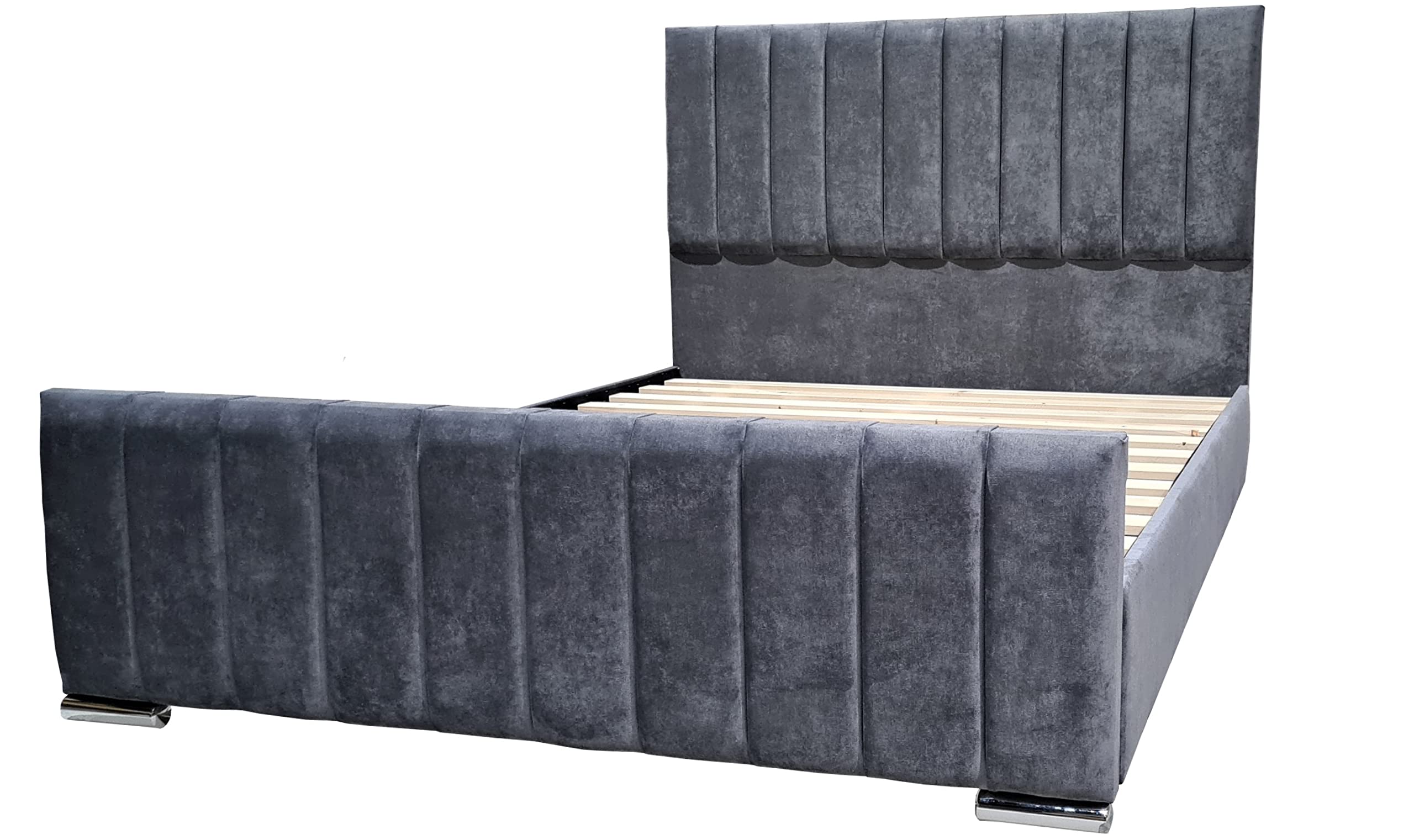 Hi-Q Furnishings Lino Upholstered Double Bed Frame in Crushed Velvet Fabric (Truffle)