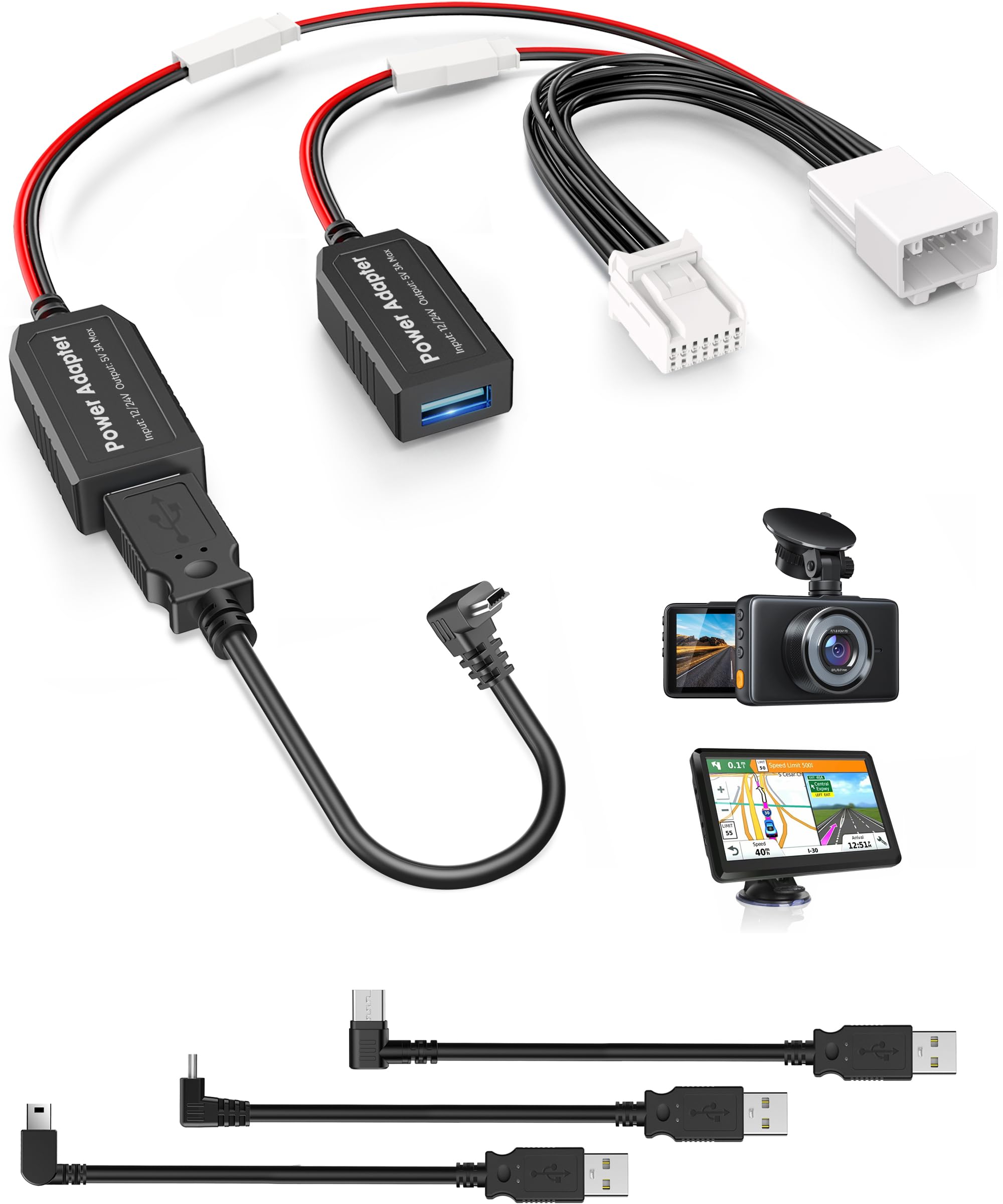 Dash Cam Power Adapter,(14P Type B)Fit Select Dodge Ram 1500/2500/3500,JEEP Compass/Wagoneer,Connect to Auto-Dimming Rearview Mirror,Power Adapter Charging Cable for GPS Dashcam Mirror Camera