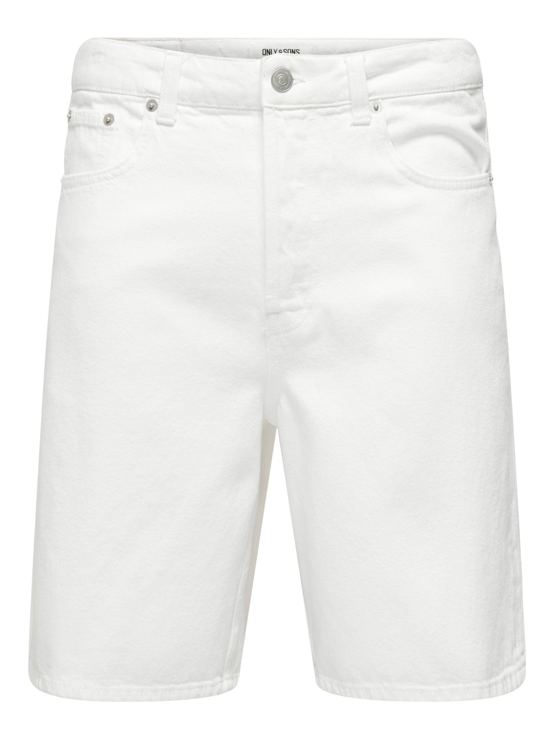 ONLY & SONS Men's Denim Shorts, White, XXL