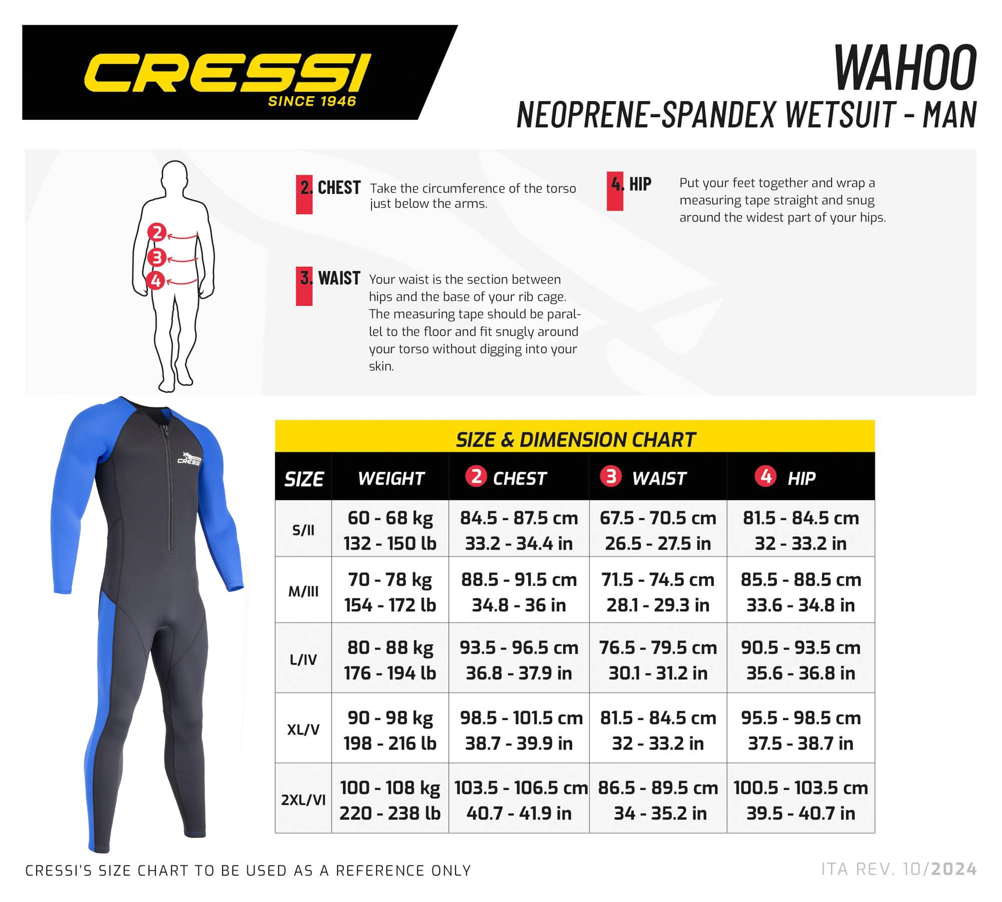 CRESSI Wahoo Man Monopiece Wetsuit - Combinaison Monopièce Hommes en Premium Néoprène et Élasthanne 1.5/2 mm, Parfaite pour Activités Aquatiques