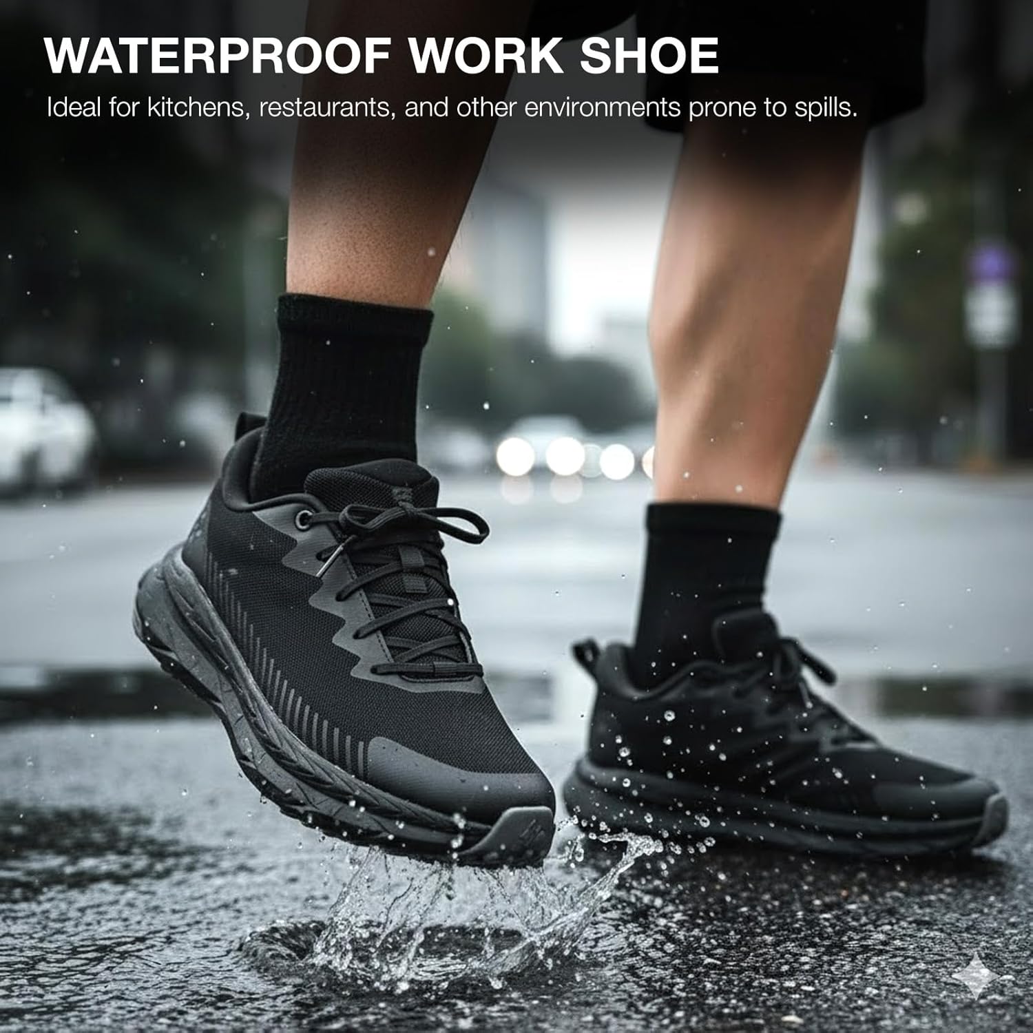 SPIEZ Non Slip Work Shoes for Men, Oil & Slip Resistant Food Service Shoes, Air Cushion Lightweight Breathable Work Sneakers for Standing All Day Black, US 7.5-12 - Image 4