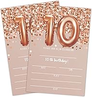 Vista 1 de Tarjetas de invitación de cumpleaños número 10, invitaciones de fiesta de cumpleaños número 10 con purpurina de oro rosa, suministros de decoración