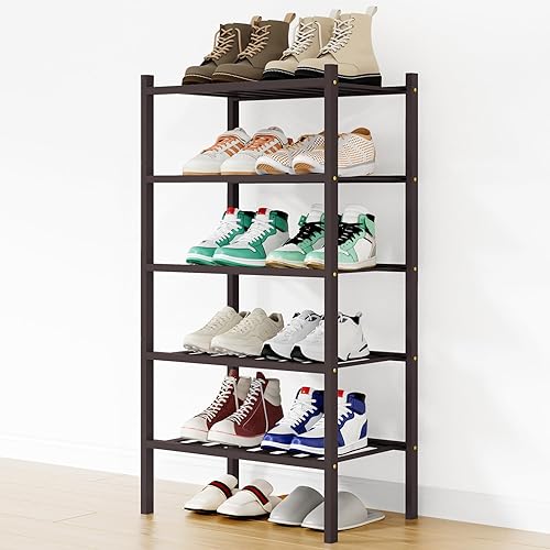 Miniatura 137 de Smiry Estante para zapatos, organizador de zapatos de bambú de 2 niveles, estante de almacenamiento de zapatos de madera apilable independiente para