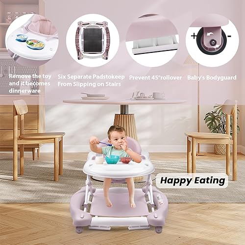 Miniatura 14 de Andador de bebé 5 en 1, andadores de bebé para niños y niñas de 6 a 12 meses, caminador de actividad plegable, andador infantil con gorila, altura
