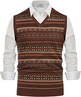 PJ Paul Jones Men's V-Neck Fair Isle Sweater Vest Vintage Contrast Sweater Vest