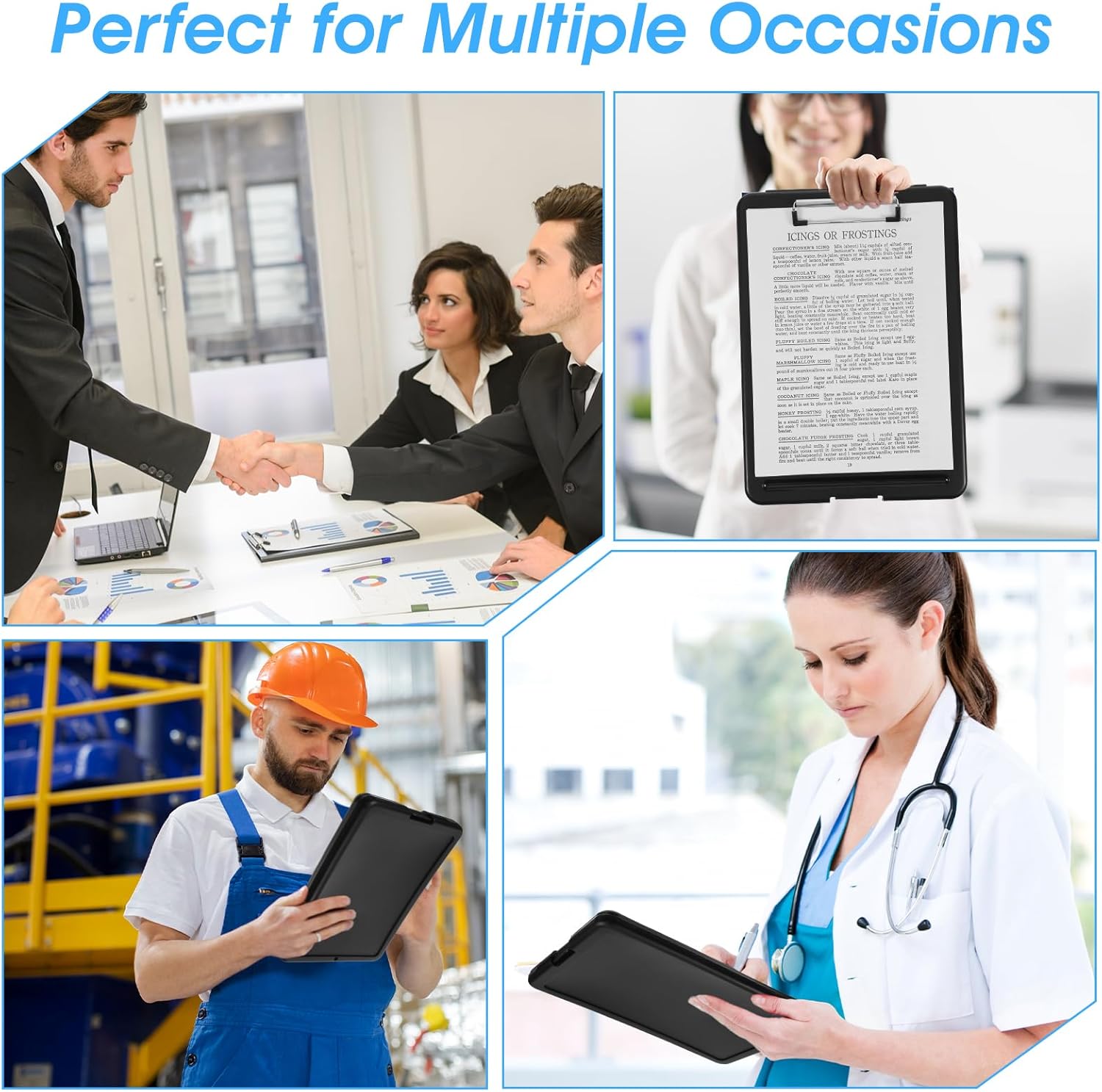 10 Pack Clipboard with Storage High Capacity Storage Clipboard Low Profile Clip Plastic Foldable Clipboards Storages for Home Teacher Office School (9.5 x 13.5 Inch, Black)