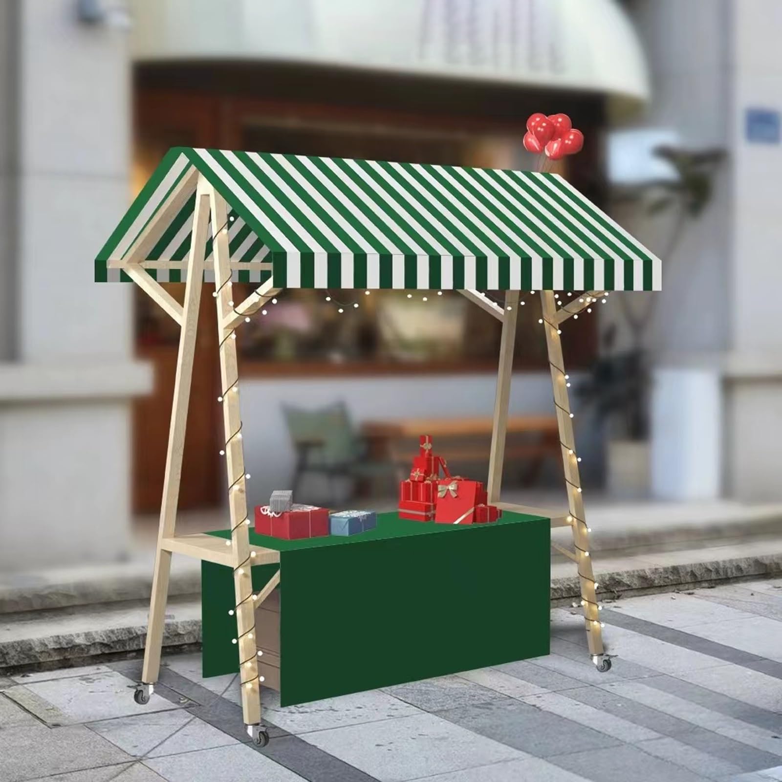 Chariot de Vente Mobile avec auvent rétractable et Roues pour marchés de Plein air, Food Truck, événements de Street Food, Stand de Restauration ambulant. Transport facil