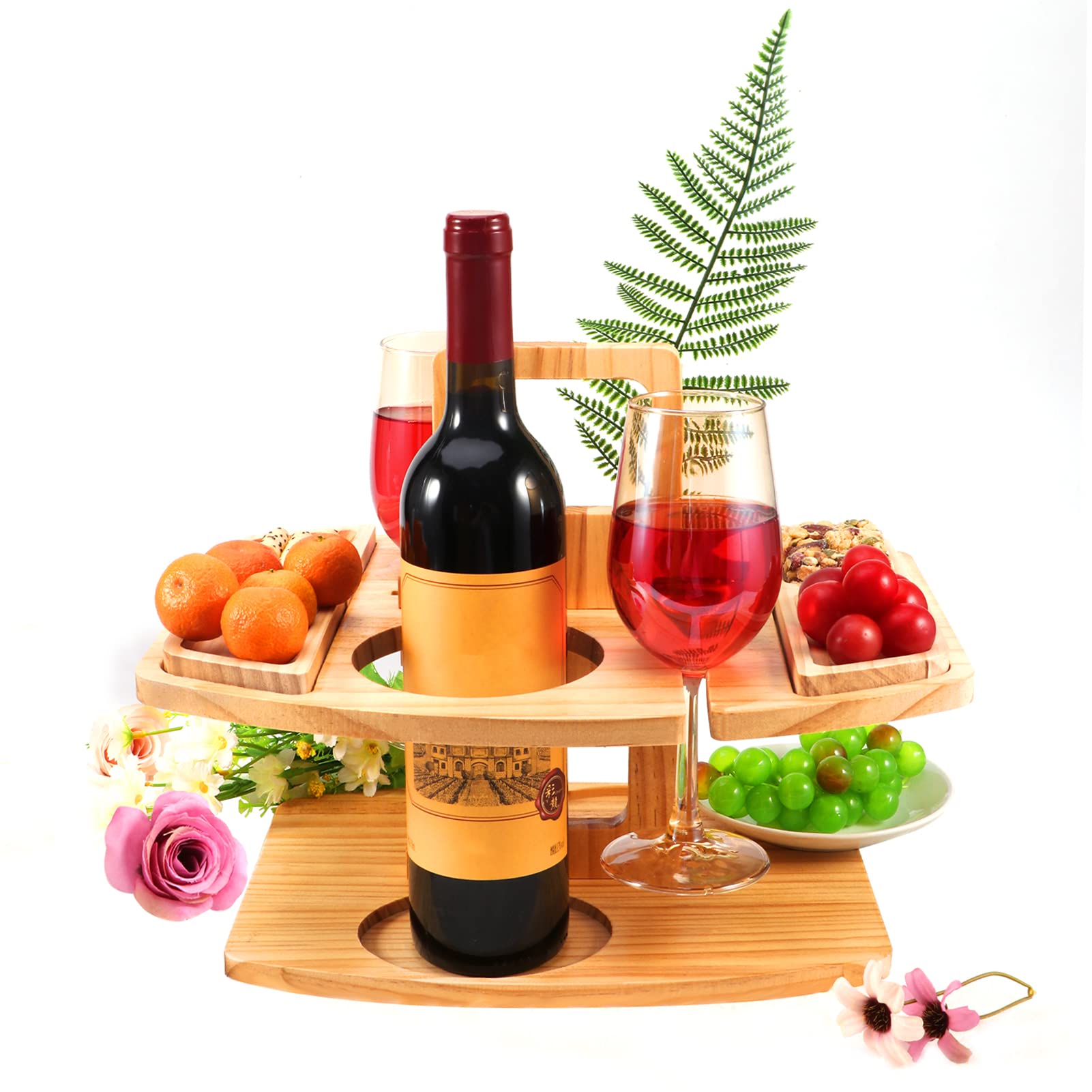 Yolluu - Tavolo da picnic per vino, in legno di lusso, per snack e formaggi, con supporto per bicchieri da vino, per esterni in giardino, concerti al parco spiaggia, tavolo pieghevole