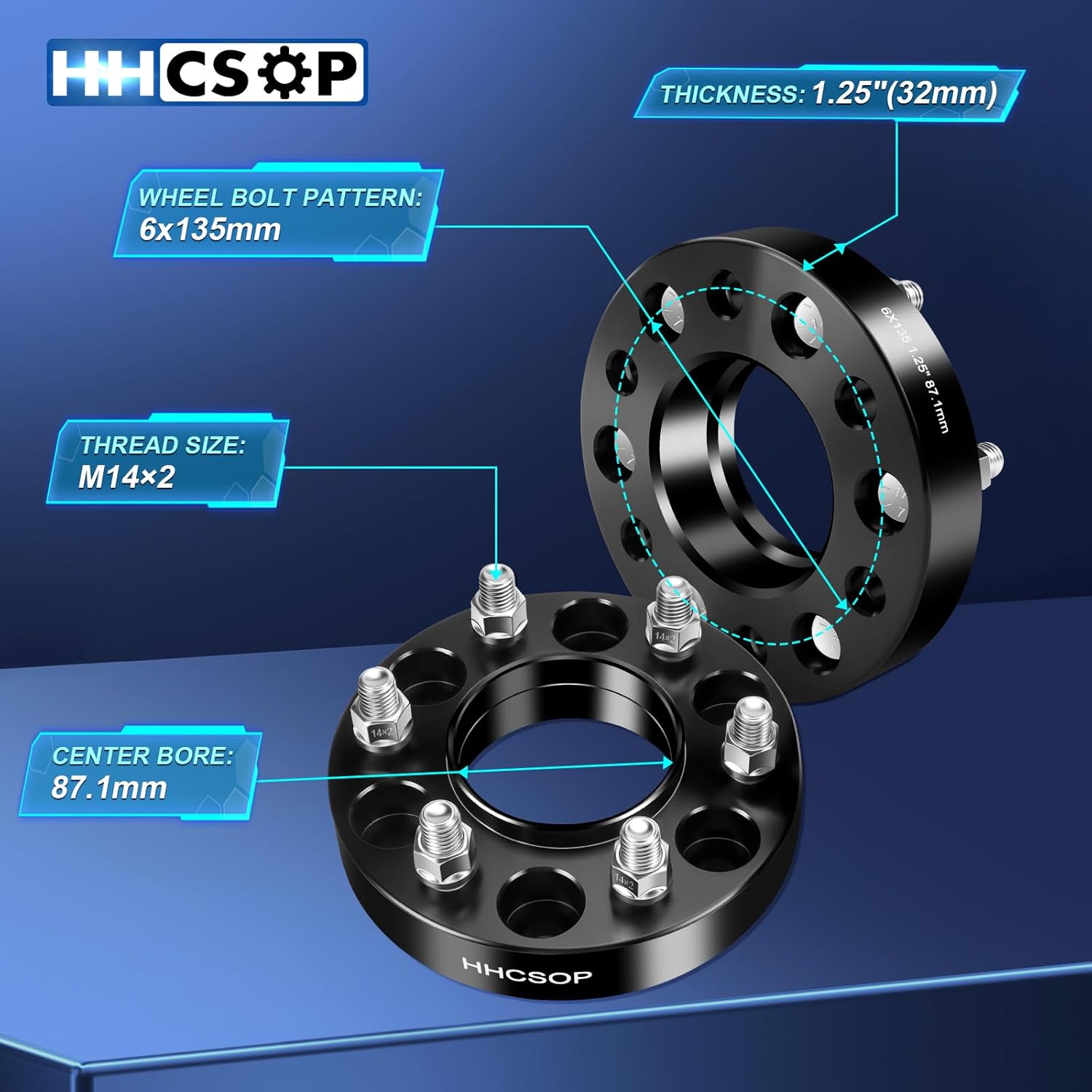 6x135 Wheel Spacers 1.25inch for 2004-2014 Ford F150 F-150 Expedition Lincoln Mark LT Navigator 1.25 inch M14x2.0 Studs 87.1mm Hub Bore 6 Lug 6x5.3 Forged Spacer 1.25" Wheel Adapters 32mm, 4PCS