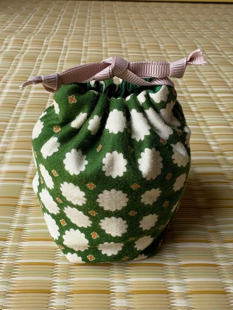 お棗 お茶入用巾着 レトロプリント緑
