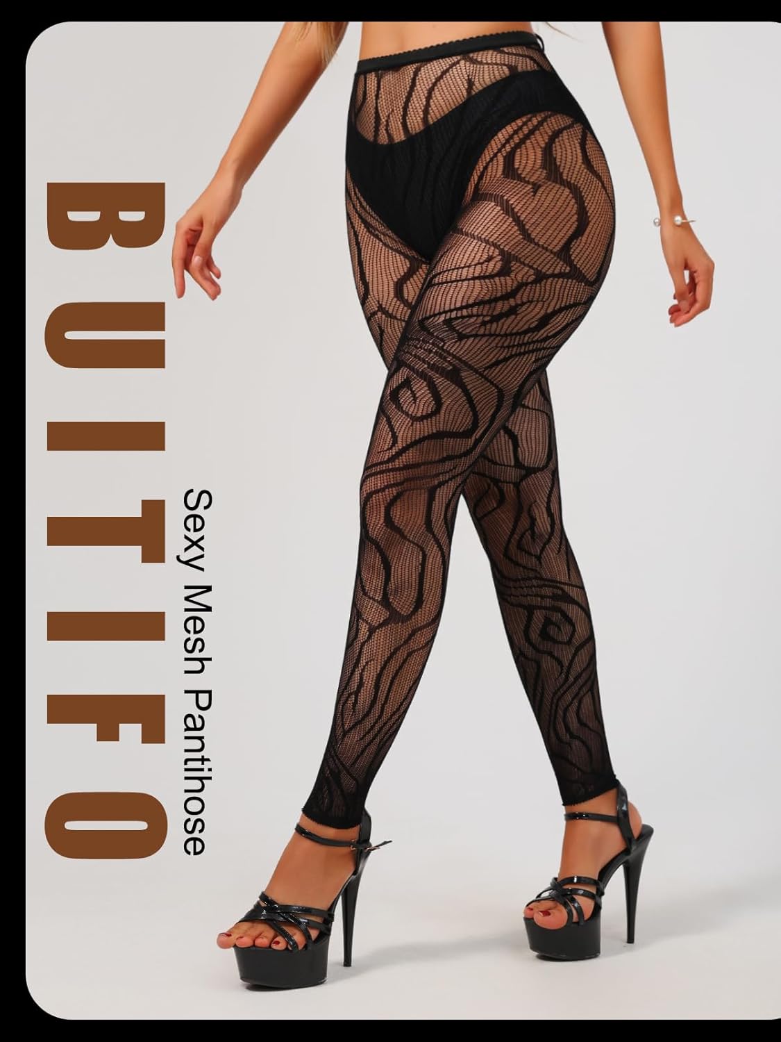 Buitifo Women Sexy Tights Fishnet Opening Leggings Stripe Pantihose Lingerie Pants - Image 3